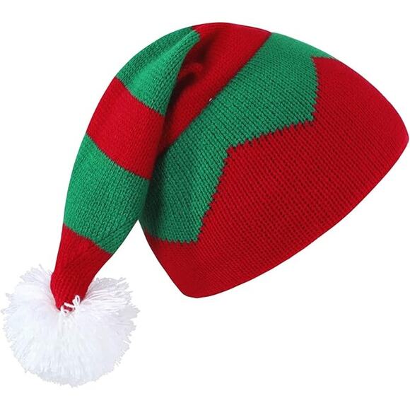 Christmas Knit Hat Toddler Kids Red Green Striped Beanie Unisex New - Picture 1 of 5